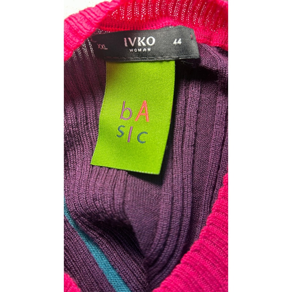 IVKO Ribbed Pullover Sweater XXL 44 Plum Wool Colorblock Stripe 242730 Serbia - Picture 4 of 7